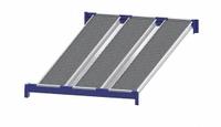 UNEX ROLLER RACK Gravity Flow Shelf: Tilt, 48 in x 96 in x 2 5/8 in, 3,000 lb Shelf Capacity, Steel (MPN RR99S2R4X8-L). Key specifications — Shelf Angle: Tilt; Finish: Powder Coated; Material: Steel; Brand: UNEX ROLLER RACK.