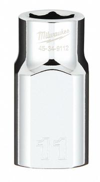 MILWAUKEE Standard Socket: Metric, 1/2 in Drive Size, 11 mm Socket Size, 6-Point, Std, Chrome (MPN 45-34-9112). Key specifications — attr1204417: MILWAUKEE; attr1204392: Chrome.