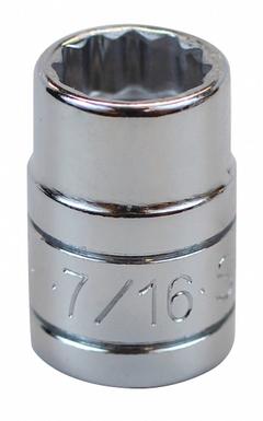 SK PROFESSIONAL TOOLS Socket: SAE, 3/8 in Drive Size, 7/16 in Socket Size, 12-Point, Std, Chrome (MPN 45214). Key specifications — attr1204417: SK PROFESSIONAL TOOLS; attr1204392: Chrome.