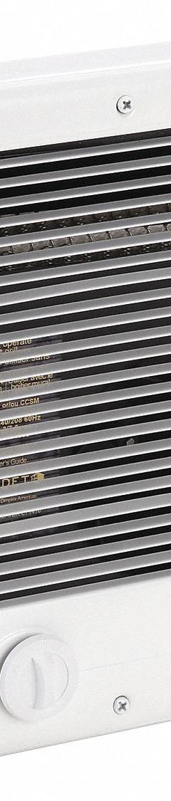 CADET Recessed Electric Wall-Mount Heater: 1250 W/937 W, 240/208V AC, Single Phase, White (MPN CSC202TW). Key specifications — Grille Color: White; Programming Capability: Non-Programmable; Wattage Output: 1250 W/937 W; Voltage, Phase: 208/240V AC, 1-phase; Rough-In Dimensions - H x W x D: 10-1/8 in x 8 in x 4 in; Nominal Voltage - HVAC: 208V AC; Brand: CADET; Phase: Single.