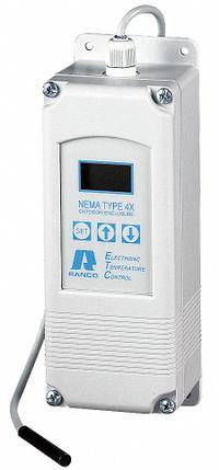 Temperature Control: Single Stages, Heat or Cool, -30°F to 220°F, Digital, 4, SPDT, Universal (MPN ETC-141000-000). Key specifications — Variable Output Voltage: No; Manufacturer Part Number: ETC-141000-000; Product Type: Temperature Control; Application: Heating Control; Brand: RANCO; Input Voltage: 240V AC; Compatible with Series: Universal.