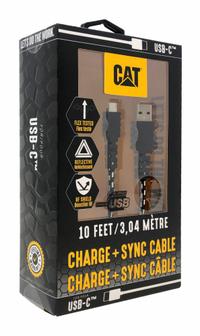 CAT Reinforced USB Cable: Type C End 1, Type A End 2, Black, 10 ft Lg, 2.0 USB Specification (MPN CAT-USB-USBC). Key specifications — End 1 Connection Type: Type C; Color: Black; Brand: CAT; Jacket Material: PVC; End 2 Connection Type: Type A.