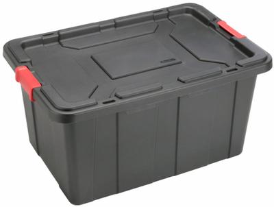 STERILITE Storage Tote: 27 gal, 30 1/2 in x 20 5/8 in x 15 1/4 in, Black Body, Black Lid - Colored Totes with Latch-On Lids