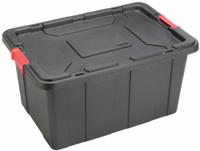 STERILITE Storage Tote: 27 gal, 30 1/2 in x 20 5/8 in x 15 1/4 in, Black Body, Black Lid, Black (MPN 14669004). Key specifications — Material: Plastic; Body Color: Black; Lid Color: Black; Brand: STERILITE.