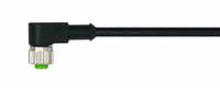 Cordset: M12 Female Right Angle X Bare Wire, 3 Pins, Black, PUR, 0.3 m Cable Lg, 4 A Max Current (A) (MPN 7000-12321-6330030). Key specifications — Cable Jacket Color: Black; End 1 Gender: Female; End 1 Mounting Orientation: Right Angle; End 2 Connection Type: Bare Wire; IP Rating: IP66K; Brand: MURRELEKTRONIK; Wire Size: 22 AWG; Cable Jacket Material: PUR.