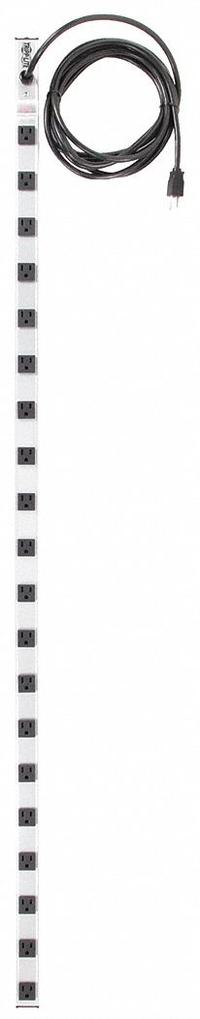 TRIPP LITE Outlet Strip: 20 Outlets, 15 ft Cord Lg, 15 A Current, UL 1363, Gray, 5-15P, 1 1/2 in Wd (MPN PS6020). Key specifications — Brand: TRIPP LITE; Mounting Style: Clip.