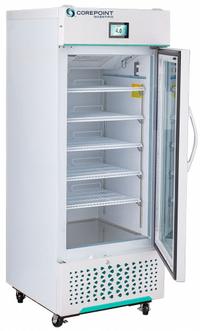 COREPOINT SCIENTIFIC Medical and Lab Refrigerator: 12 cu ft, Upright, 1°C to 10°C, 25 in Overall Wd (MPN NSWDR121WWG/0). Key specifications — Door Opening Style: Right; Color: White; Alarm Type: Temperature; Manufacturer Part Number: NSWDR121WWG/0; Brand: COREPOINT SCIENTIFIC; Product Type: Medical and Lab Refrigerator; Door Type: Swing Glass; Refrigerant Type: R-290.