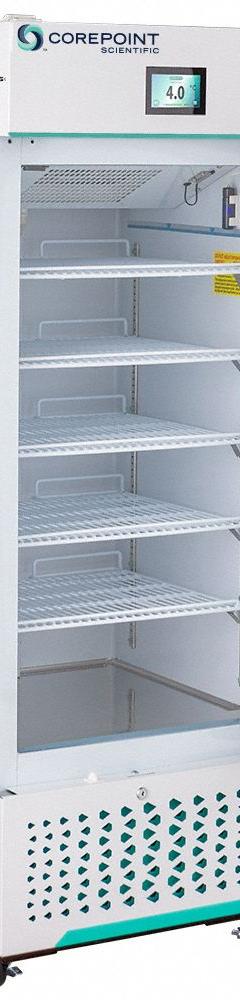 COREPOINT SCIENTIFIC Medical and Lab Refrigerator: 12 cu ft, Upright, 1°C to 10°C, 25 in Overall Wd (MPN NSWDR121WWG/0). Key specifications — Door Opening Style: Right; Color: White; Alarm Type: Temperature; Manufacturer Part Number: NSWDR121WWG/0; Brand: COREPOINT SCIENTIFIC; Product Type: Medical and Lab Refrigerator; Door Type: Swing Glass; Refrigerant Type: R-290.
