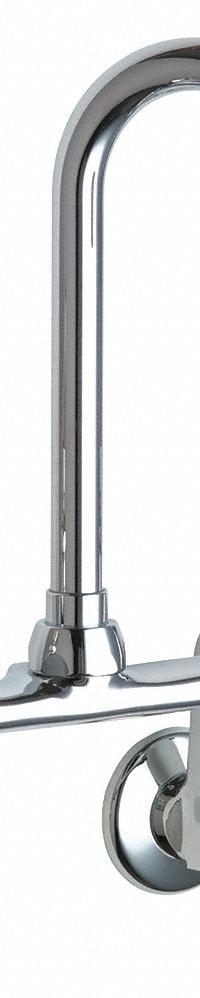 CHICAGO FAUCETS Gooseneck Kitchen/Bathroom Faucet: Wall, Widespread, Cast Brass, Polished Chrome (MPN 631-E35RABCP). Key specifications — Color/Finish: Polished Chrome; Series: 631; Includes: Mounting Hardware.