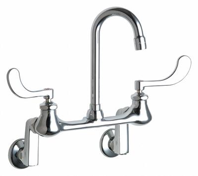 CHICAGO FAUCETS Gooseneck Kitchen/Bathroom Faucet: Wall, Widespread, Cast Brass - Widespread Utility Faucets