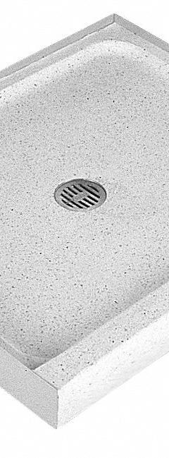 FIAT PRODUCTS Shower Base: Rectangle, Single Threshold, Terrazzo, 32 in Overall Lg, 4 in Overall Ht (MPN 3632MFTR081). Key specifications — Material: Terrazzo; Drain Location: Center; Brand: FIAT PRODUCTS.