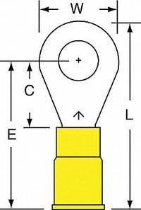 3M Ring Terminal: Yellow, Vinyl Insulation, 1/4 in Stud Size, 12 AWG to 10 AWG Wire Sizes, 1,000 V (MPN MVU10-14R/SK). Key specifications — attr1308027: 3M.