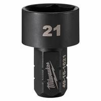 MILWAUKEE Impact Socket: SAE/Metric, 21 mm Socket Size, 6-Point, Short, 1 41/64 in Overall Lg (MPN 49-16-1621). Key specifications — attr1215501: MILWAUKEE; attr1215515: Black Oxide; attr1215518: 21 mm.