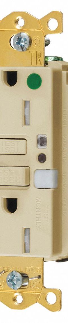 HUBBELL GFCI Receptacle: Hospital Grade, Duplex, 5-15R, Ivory, GFCI, 125V AC, 15 A, 2 Pole / 3 Wire (MPN GFTRST82INL)