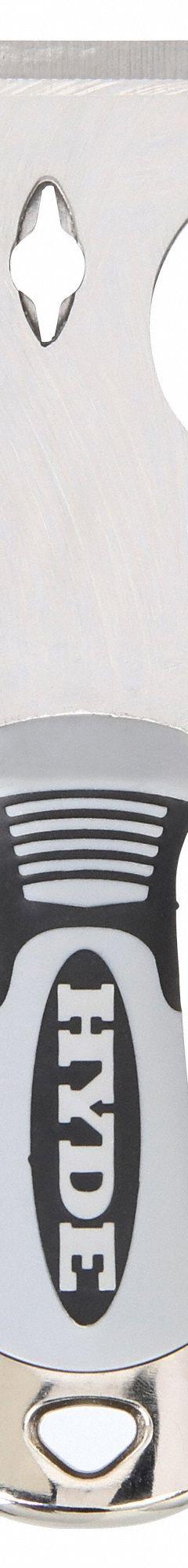 HYDE Painters Tool: Stainless Steel, 3 in Blade Wd, 3 5/8 in Blade Lg, Hdl. Mat. Plastic (MPN 06988). Key specifications — attr1004951: HYDE; attr1013460: Plastic.