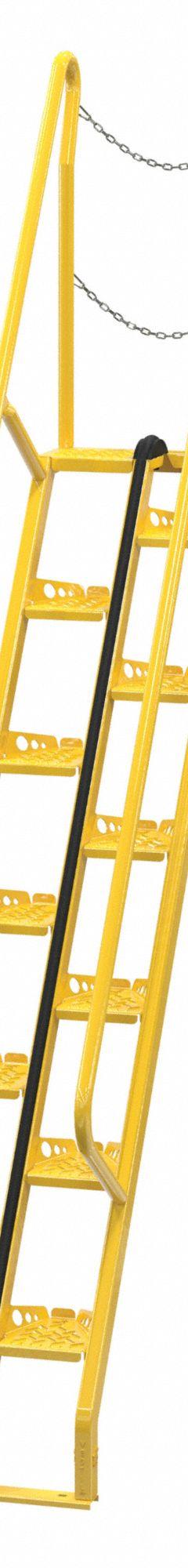 VESTIL Alternating Tread Stairs: 11.5 ft Overall Ht, Steel, 350 lb Load Capacity, Perforated (MPN ATS-8-56). Key specifications — Color: Yellow; Brand: VESTIL.