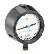 ASHCROFT Process Pressure Gauge: 0 psi to 3,000 psi, White, 4 1/2 in Dial, 1/2 in NPT Male, Bottom (MPN 451279SS04LXLL3000). Key specifications — Brand: ASHCROFT; Pointer Color: Black; Accuracy: ±0.5%; Dial Color: White; Gauge Wetted Parts: Stainless Steel; Case Material: Phenolic; Vibration Resistance Properties: Dry Case Vibration-Dampened; Pressure Range: 0 psi to 3,000 psi.