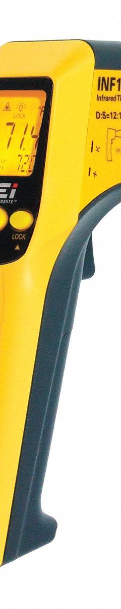 UEI TEST INSTRUMENTS Infrared Thermometer: INF195C, Avg/Difference/Max Temp/Min Temp, Full Size Body. Key specifications — Features: Selectable Emissivity; Testing Functions: Difference; Resolution °F: 0.1°F; Manufacturer Part Number: INF195C; Mounting Style - NEW: Handheld Only; Intrinsic Safety - NEW: Not Specified Intrinsically Safe; Interface - NEW: Wireless; Includes Work Light - NEW: No Work Light Included.