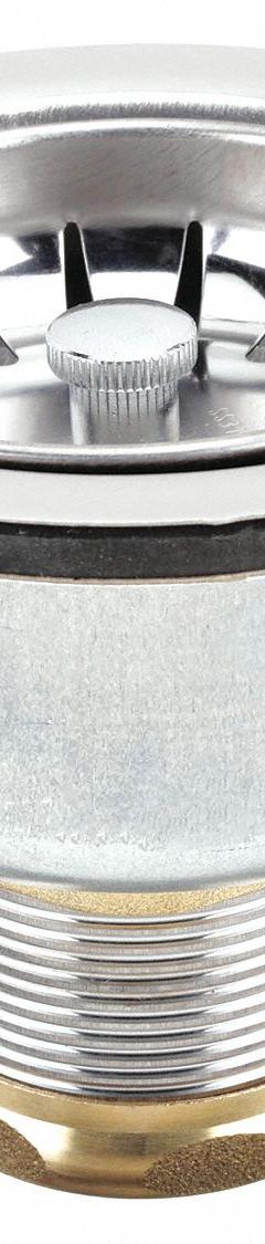 KISSLER Drain Assembly: Brass/Stainless Steel, Chrome, 2 1/2 in Overall Ht, 1 1/2 in Overall Dia (MPN 59-2045). Key specifications — Product Type: Drain Assembly; Brand: KISSLER; Finish: Chrome; Material: Brass; Includes: Locknut.