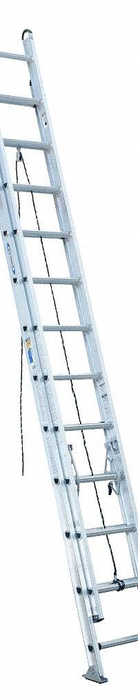 WERNER Extension Ladder: 24 ft Ladder Size, Aluminum, 375 lb Load Capacity, 49 lb Wt, 2 Sections (MPN D524-2). Key specifications — Color: Silver; Brand: WERNER; Included Features: Mar-Resistant End Caps; Removable Fly: Removable.