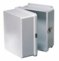 WIEGMANN Enclosure: Fiberglass, 8 in x 6 in x 8 in, NEMA 1/12/3R/4X/6P, Screw On, Solid Cover (MPN HW-J80608XD). Key specifications — Brand: WIEGMANN; Closure Method: Padlock Hasp; Knockouts: Not Included.