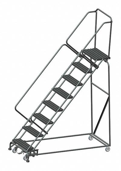 BALLYMORE Rolling Ladder: 6.7 ft Platform Ht, Assembled, Steel, Wt-Actuated Auto-Lock - Steel Easy-Descent Weight-Actuated Ladders