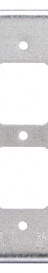 RACO Electrical Box Cover: 2 Gangs, Open, For Square Box Shape, Galvanized Steel, 9/16 in Overall Dp (MPN 972). Key specifications — Brand: RACO; For Box Shape: Square; Material: Galvanized Steel; Cover Design: Open.