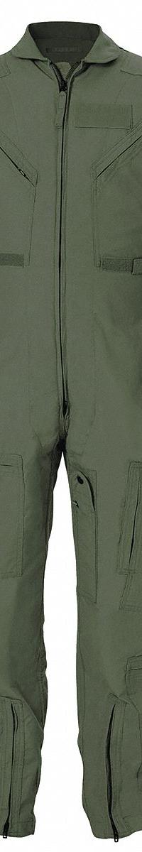 PROPPER Flight Suit: Nomex(R), 42 in, 32 5/8 in ( Tall ) Inseam Size, Green, 4.5 oz Fabric Wt (MPN F51154638842L). Key specifications — Size: 42 in; Color: Green; Material: Nomex(R); Closure Type: Zipper; Brand: PROPPER.