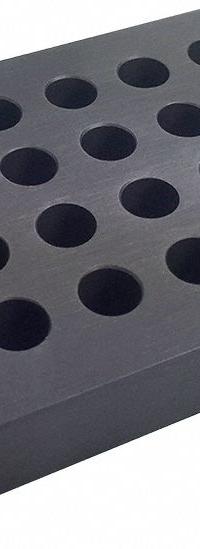 Vial Block: 1 in Overall Ht, 5 1/2 in Overall Lg, 4 in Overall Wd, (24) Positions for 12 x 32 Vials (MPN 109A YH-2412). Key specifications — Compatible with Product Type: Evaporator; Features: (24) Positions for 12 x 32 Vials; Brand: GLAS-COL.