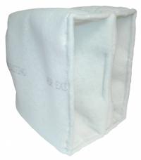 GRAINGER Cube Air Filter: 20 in x 20 in x 20 in, 2 Pockets, Synthetic, Blue/White, MERV 8 (MPN 2GFE9). Key specifications — Performance Rating: MERV 8; Brand: GRAINGER; Media Color: White; Frame or Header Material: Galvanized Steel; Media Material: Synthetic; Surface Tackifier: Yes.