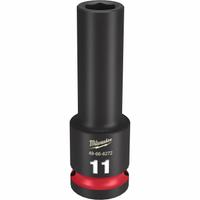 MILWAUKEE Deep Impact Socket: 1/2 in Drive Size, Metric, 11 mm Socket Size, 6-Point, Deep, Friction (MPN 49-66-6272). Key specifications — attr1215501: MILWAUKEE; attr1215515: Black Phosphate; attr1215518: 11 mm.