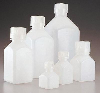 NALGENE Storage Bottle: 60 mL, 2 fl oz, HDPE, Natural, 24 mm Screw Closure Size - HDPE Rectangular Lab Bottles