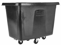 RUBBERMAID COMMERCIAL PRODUCTS Cube Truck: 12 cu ft, 400 lb, 42 3/4 in L x 28 in W x 33 in H, Black (MPN FG461200BLA). Key specifications — Manufacturer Part Number: FG461200BLA; Brand: RUBBERMAID COMMERCIAL PRODUCTS; Caster/Wheel Configuration: (2) Swivel; Color: Black.