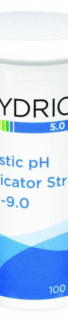 HYDRION pH Test Strips: 5 pH to 9 pH, 0.5 pH Resolution, 2 3/4 in Overall Lg, 1/4 in Overall Wd (MPN 9400). Key specifications — pH Resolution: 0.5 pH; Brand: HYDRION.