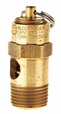 CONRADER Safety Valve: Soft Seat, 3/8 in (M)NPT Inlet (In.), 3/8 in (F)NPT Outlet (In.), Brass (MPN SRV250-38-150 SST). Key specifications — attr291993: Soft Seat; attr291998: Brass; attr292007: Silicone; attr292009: Brass; attr294753: CONRADER.