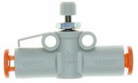 SMC Speed Controller: In-Line Fitting, Knob, M5 Valve Body Size, 5/32 in Push to Connect Tube (MPN AS1002F-03A). Key specifications — attr947203: Brass/PBT; attr947205: SMC; attr947223: 5/32 in Push to Connect Tube.