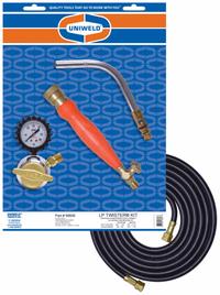 UNIWELD Air/Propane LP Kit: Swirl Flame, External Lighter, Fixed Tip (MPN 89606). Key specifications — Brand: UNIWELD; Manufacturer Part Number: 89606; Compatible Fuel Type: MAP-Pro; Flame Adjustment: Adjustable Flame; Tip Type: Fixed Tip.