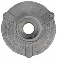 Covers for Conduit Access Fitting: Aluminum, Powder Coated, GRJS, 1/2 in Trade Size, Screw In (MPN GRJSK-50). Key specifications — Series: For Round Body; Connection Type: Screw In; Hazardous Location: Yes; Material: Aluminum; For Use With: Appleton GRJS Series Outlet Box; Finish: Powder Coated; Gasket Included: No; Includes: Screws.