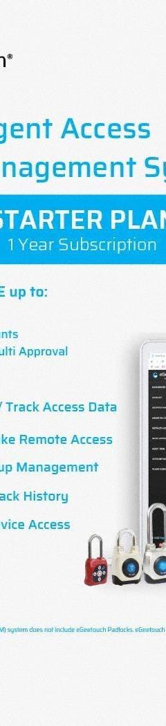 EGEETOUCH Starter Plan, Intelligent Access-control, Cloud and Mobile, Industrial Grade, Secure (MPN 5-IAM-200011). Key specifications — Brand: EGEETOUCH; Product Type: Starter Plan; Series Covered: eGeeTouch.