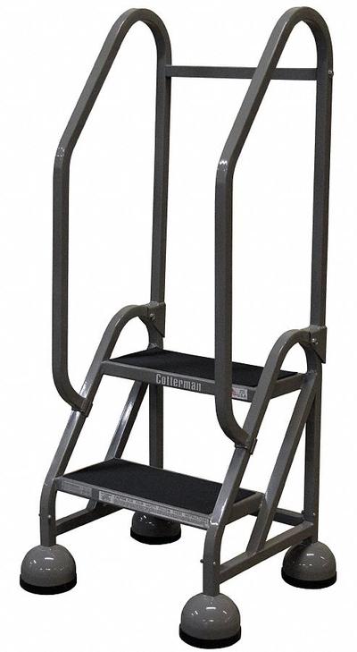 COTTERMAN Rolling Ladder: 1.5 ft Platform Ht, Partially Assembled, Steel - Steel Ultra-Stable Weight-Actuated Ladders