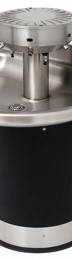 ACORN Wash Fountain: Black/Silver, Stainless Steel, Semi-Circular, 32 in Overall Wd, P-Trap Drain (MPN 3544-2-S0-DV-VPB-MXTP). Key specifications — Bowl Shape: Semi-Circular; Drain Type: P-Trap; Color: Black/Silver; Brand: ACORN; Series: 3543; Sink Material: Stainless Steel; ADA Compliant: Not ADA Compliant.