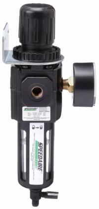SPEEDAIRE Filter-Regulator: Intermediate Duty Series, 1/4 in NPT, 80 cfm, 40 micron, Manual Drain (MPN 4ZK92). Key specifications — attr109419: SPEEDAIRE; attr109429: Aluminum; attr109463: Yes; attr109467: Rubber; attr109468: Intermediate Duty.