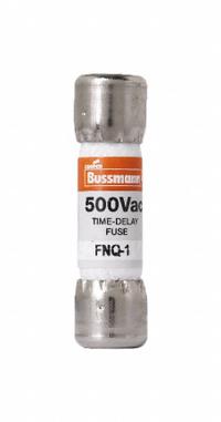BUSSMANN Fuse: FNQ Series, Midget, Time-Delay, 1 A, 500 V AC, 13/32 in x 1 1/2 in, Non-Indicating (MPN FNQ-1). Key specifications — Series: FNQ; Brand: BUSSMANN.