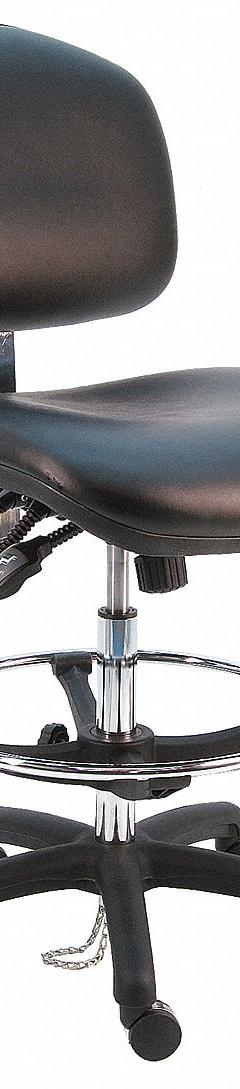 Ergonomic Chair: Vinyl, Armless, Ht Range 21 in to 31 in, 21 1/2 in Seat Wd, 19 in Seat Dp, 0 Glides (MPN WNT-DCRB-TLC-WW-BLACK). Key specifications — Foot Support: Yes; Back Tilt Backward: 80°; Back Tilt Forward: 105°; Base Material: Nylon; Brand: BENCHPRO; Product Type: Cleanroom Ergonomic Chair; Cleanroom Class: ISO 5; ESD-Safe: Not ESD Safe.