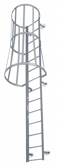 COTTERMAN Fixed Ladder with Safety Cage: 16 ft Overall Ht, 26 in Overall Wd, Steel, 17 Rungs (MPN M17SC C1). Key specifications — Brand: COTTERMAN; Assembly: Assembled; Number of Sections: 3.