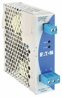EATON DC Power Supply: DIN Rail, 60 W Output Power - Rated, 2.5 A Current - Output, Single Phase (MPN PSG60E24RM). Key specifications — attr1044898: Single; attr1044874: Metal; attr1044879: 100 to 240V AC; attr211400: EATON.