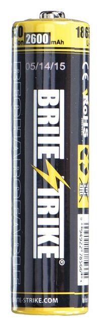 BRITE-STRIKE Rechargeable Battery: 18650 Battery Size, Lithium Ion, 3.7V DC (MPN 18650 LI-ION 2400). Key specifications — Battery Chemistry: Lithium Ion; Voltage - Batteries: 3.7V DC; Brand: BRITE-STRIKE.