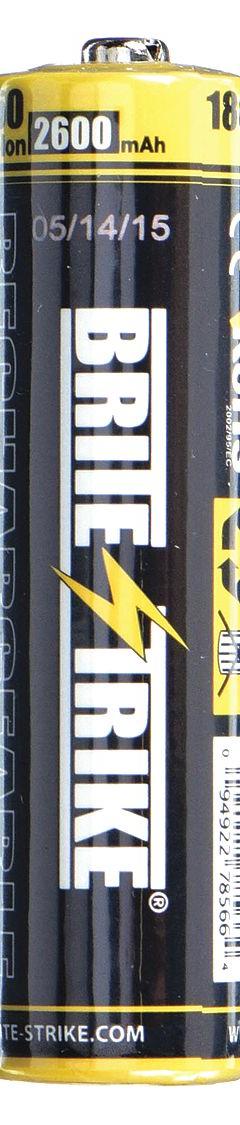 BRITE-STRIKE Rechargeable Battery: 18650 Battery Size, Lithium Ion, 3.7V DC (MPN 18650 LI-ION 2400). Key specifications — Battery Chemistry: Lithium Ion; Voltage - Batteries: 3.7V DC; Brand: BRITE-STRIKE.