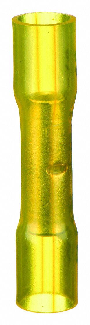 VELVAC Butt Splice Connector: Yellow, Heat Shrink, For Wire Size 12 AWG – 10 AWG - Insulated Butt Splice Connectors with Heat Shrink
