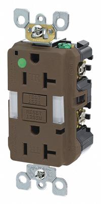 LEVITON GFCI Receptacle: Hospital Grade, Decorator Duplex, 5-20R, Brown, GFCI, 125V AC, 20 A (MPN GFNL2-HG)